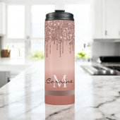 monogram metallisch roos glitter thermosbeker