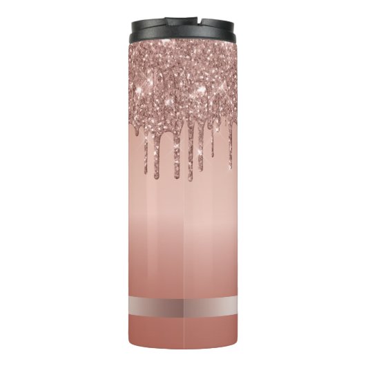 monogram metallisch roos glitter thermosbeker (Achterkant)