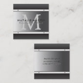 Monogram metallische achtergrond vierkante visitekaartje (Voorkant / Achterkant)
