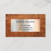 Monogram metallische banner | gestikt bruin leder visitekaartje (Achterkant)