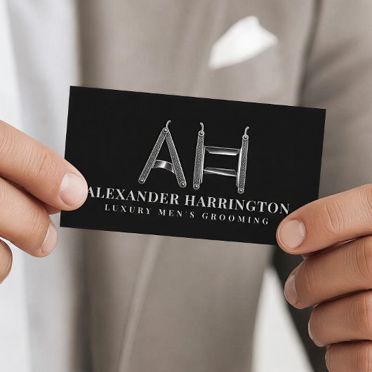 Monogram Metallische Scheermes Kapperszaak Visitekaartje