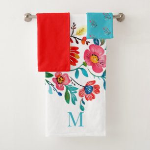 Monogram Mexicaanse Floral Kleurrijke Boho Bad Handdoek