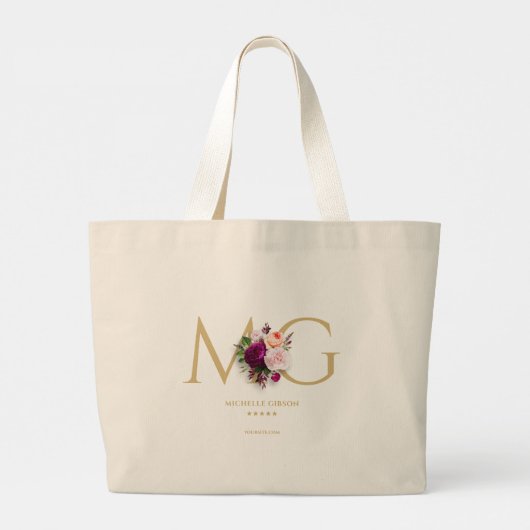 Monogram MG Goud Bloemen Professioneel Modern Grote Tote Bag (Achterkant)