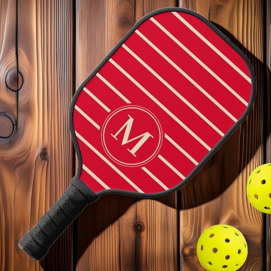 Monogram Midden-eeuw gestreept kersenplukken roze Pickleball Paddle