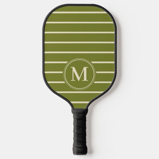 Monogram Midden-eeuw Gestreepte Willow Groene Kleu Pickleball Paddle (Voorkant)