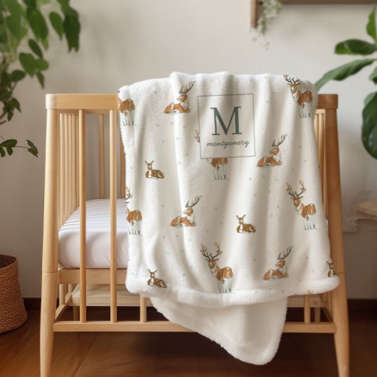 Monogram | Midden-euwse moderne Kerstreeën Sherpa Deken