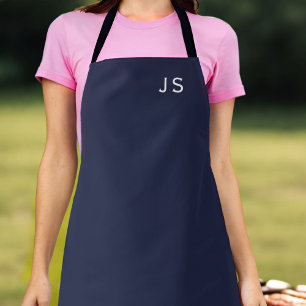 Monogram Midnight Blue Eenvoudig Stijlvol Schort