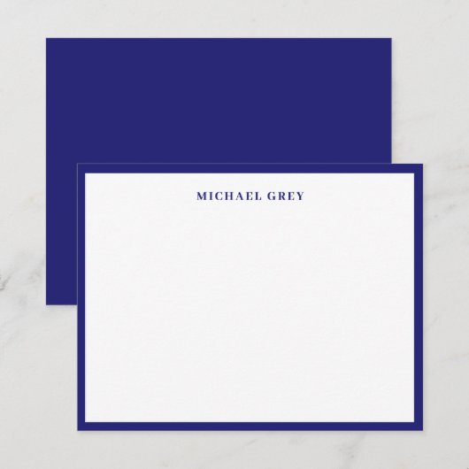 Monogram Midnight Blue Elegante Rand Notitiekaartje (Voorkant / Achterkant)