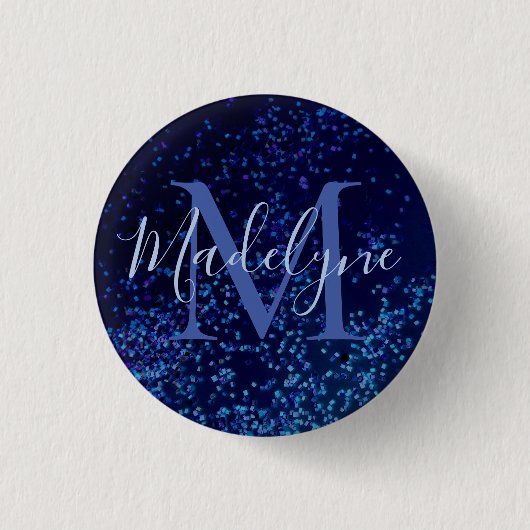 Monogram Midnite Blue Confetti Ronde Button 3,2 Cm (Voorkant)