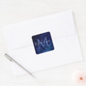 Monogram Midnite Blue Confetti Vierkante Sticker (Envelop)