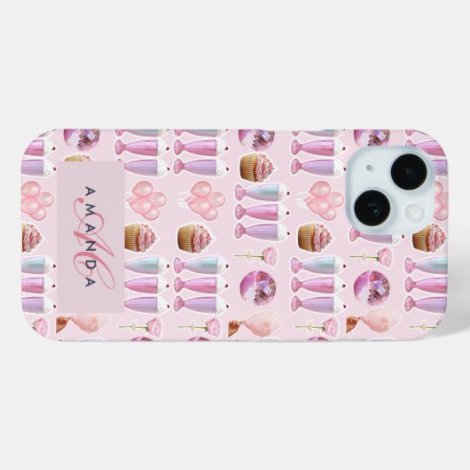 Monogram Milkshake Schattigee Blush Roze Retro Gif Case-Mate iPhone Case (Achterkant (horizontaal))