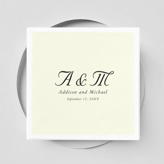 Monogram, Minimaal, Elegant, Ivoor, Huwelijk Servet