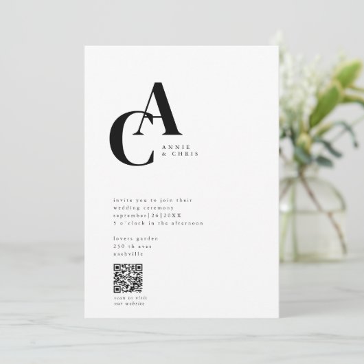 Monogram, minimaal, modern, QR-code, Kaart (Staand voorkant)