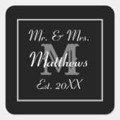 Monogram minimaal | Zwart-wit bruiloft gunst Vierkante Sticker (Voorkant)
