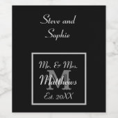 Monogram minimaal | Zwart-wit bruiloft Wijn Etiket (Enkel label)