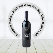 Monogram Minimaal | Zwart-wit Trouwen Wijn Etiket