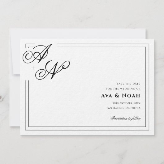 Monogram Minimal Classic Wedding Save the Date Kaart (Voorkant)
