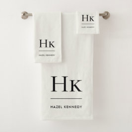 Monogram Minimal Elegant Ivory Chic Stylish Simple Bad Handdoek