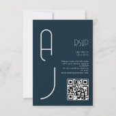Monogram Minimal Huwelijk Qr Code Marine RSVP Kaartje (Voorkant)