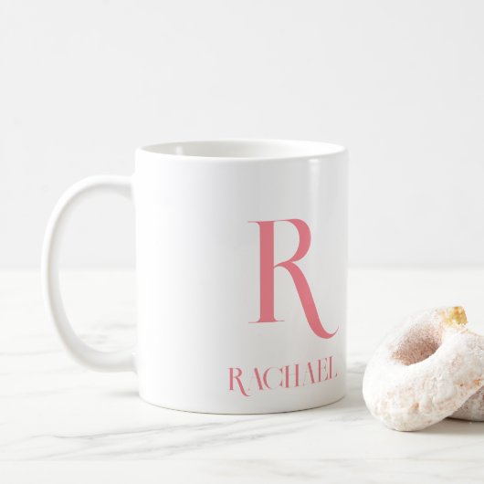 Monogram Minimal Modern Name Stylish Pink Koffiemok (Met donut)