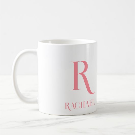 Monogram Minimal Modern Name Stylish Pink Koffiemok (Links)