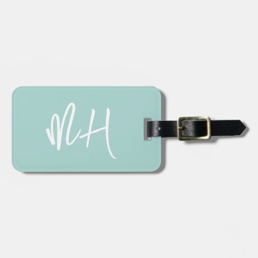 Monogram Minimal Script Aqua Green Vacation Bagagelabel (Voorkant horizontaal)