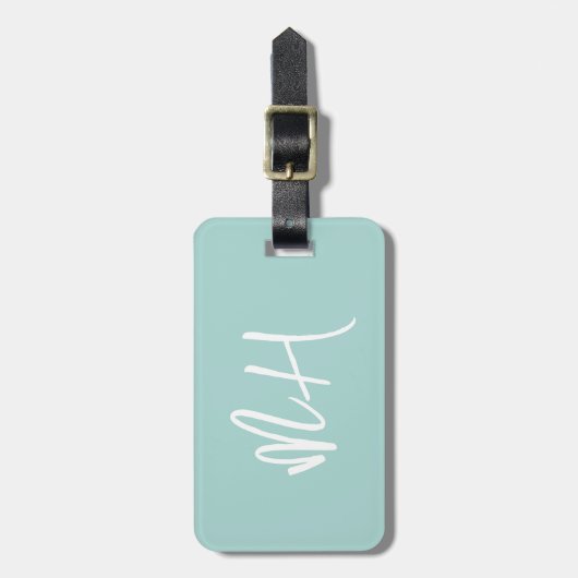 Monogram Minimal Script Aqua Green Vacation Bagagelabel (Voorkant verticaal)