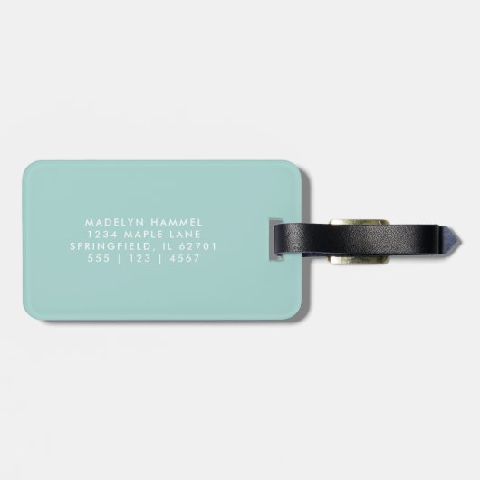Monogram Minimal Script Aqua Green Vacation Bagagelabel (Achterkant horizontaal)