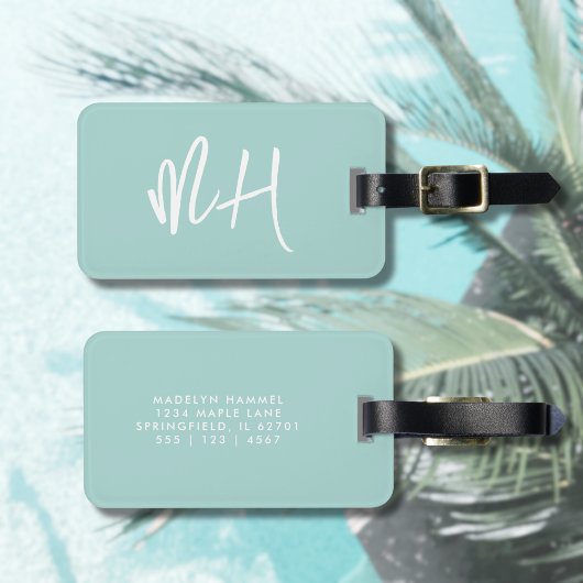 Monogram Minimal Script Aqua Green Vacation Bagagelabel
