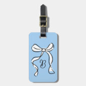 Monogram Minimal Script Coquette Strik Blauwe Bagagelabel (Voorkant verticaal)