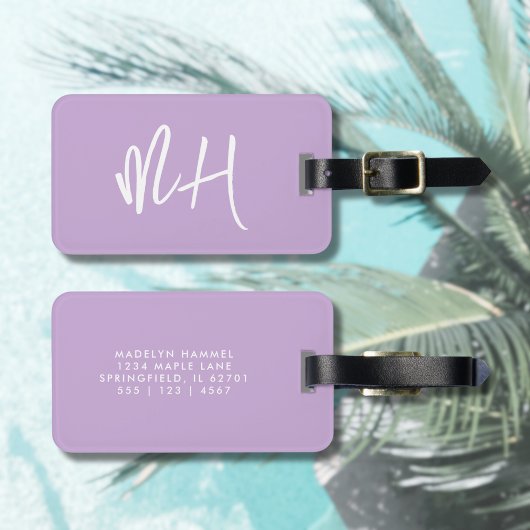 Monogram Minimal Script Paarse Vakantie Bagagelabel