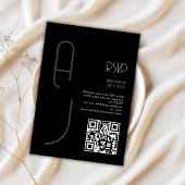 Monogram Minimal Wedding Qr Code Black RSVP  Kaartje