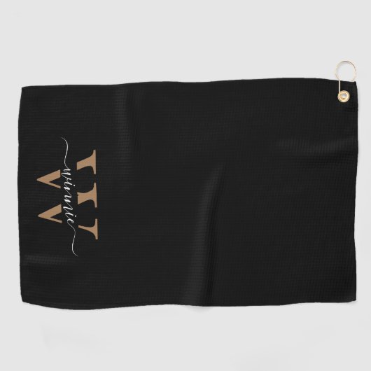 Monogram Minimale Elegante Zwart Gouden Script Naa Golfhanddoek (Horizontaal)
