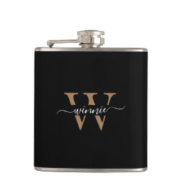 Monogram Minimale Elegante Zwart Gouden Script Naa Heupfles
