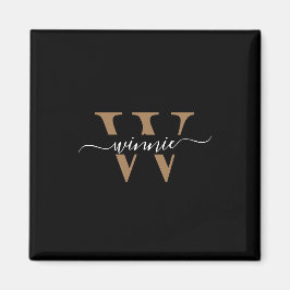 Monogram Minimale Elegante Zwart Gouden Script Naa Magneet