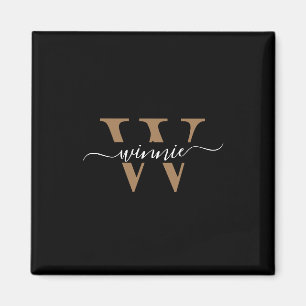 Monogram Minimale Elegante Zwart Gouden Script Naa Magneet