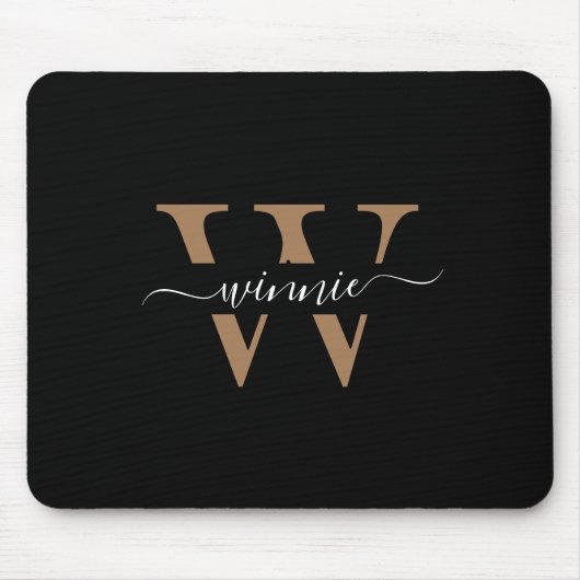 Monogram Minimale Elegante Zwart Gouden Script Naa Muismat (Voorkant)