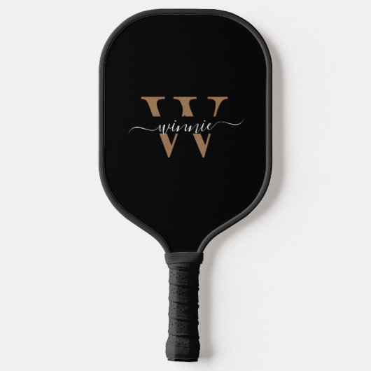 Monogram Minimale Elegante Zwart Gouden Script Naa Pickleball Paddle (Achterkant)
