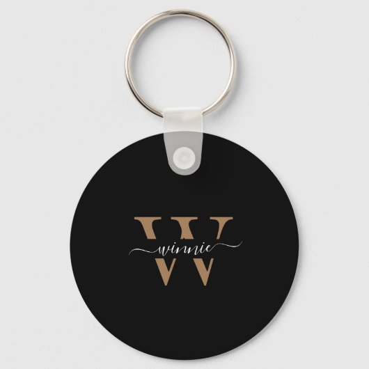Monogram Minimale Elegante Zwart Gouden Script Naa Sleutelhanger (Voorkant)