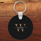 Monogram Minimale Elegante Zwart Gouden Script Naa Sleutelhanger (Voorkant)