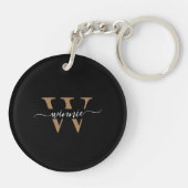 Monogram Minimale Elegante Zwart Gouden Script Naa Sleutelhanger (Achterkant)