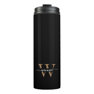 Monogram Minimale Elegante Zwart Gouden Script Naa Thermosbeker