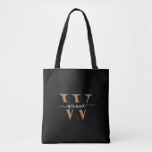 Monogram Minimale Elegante Zwart Gouden Script Naa Tote Bag (Voorkant)