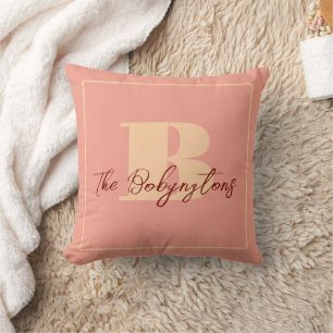 Monogram minimale kalligrafie perzik geel boho kussen