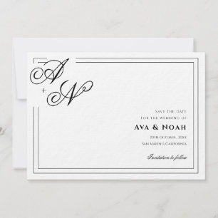 Monogram Minimale Klassieke Trouw Save the Date Kaart