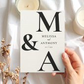 Monogram Minimalist Black and Ecru Modern Wedding Kaart