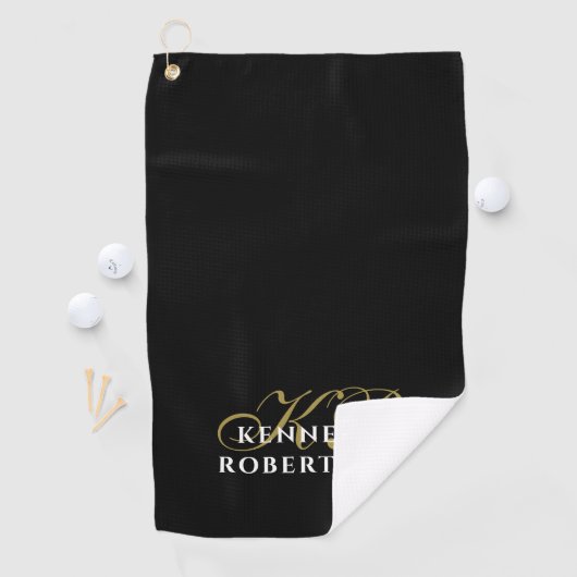 Monogram Minimalist Black Gold White Stylish Men  Golfhanddoek (Insitu)