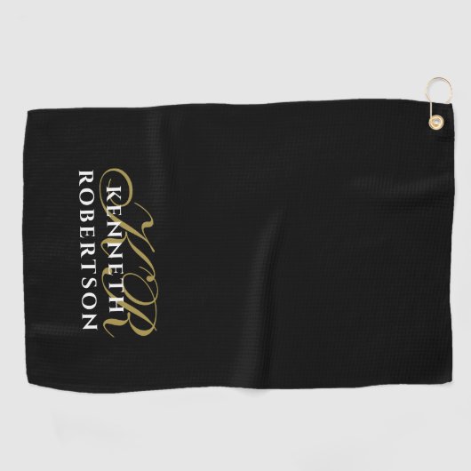 Monogram Minimalist Black Gold White Stylish Men  Golfhanddoek (Horizontaal)