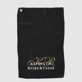 Monogram Minimalist Black Gold White Stylish Men  Golfhanddoek
