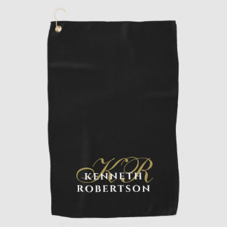 Monogram Minimalist Black Gold White Stylish Men  Golfhanddoek